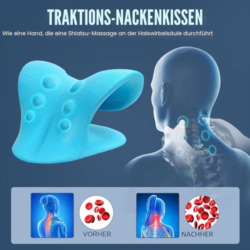 Nackendehner zur Schmerzlinderung, Nacken- und Schulterentspanner, Zervikal-Traktionsgerät, Kissen zur Muskelentspannung und Schmerzlinderung des Kiefergelenkgelenks (blau)