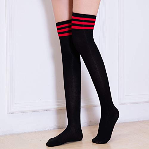 Image of DRESHOW 6 Pairs High Thigh Socks Striped Over Knee Thin Tights Long Stocking for Women Leg Warmer