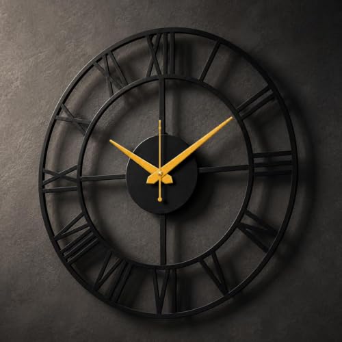 Image of 40 cm Metal Wall Clock | Silent Non-Ticking Skeleton Wall Clock | Modern Black Iron Analog Clock for Living Room, Bedroom, Hall, Office & Home Decor (Design-6)
