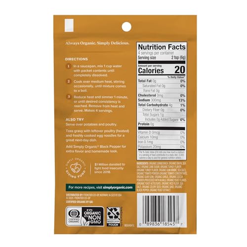 Image of Simply Organic Turkey Flavored Gravy Mix, Certified Organic, Gluten Free | 0.85 Ounce (Pack of 12)