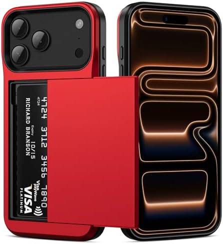 Vofolen for iPhone 17 Pro Max Case Wallet with Card Holder [Max 3 Cards] Dual Layer Heavy Duty Shockproof Drop Protection Hidden Sliding ID Slot Slim Phone Cover for Women Men, 6.9 Inch Red