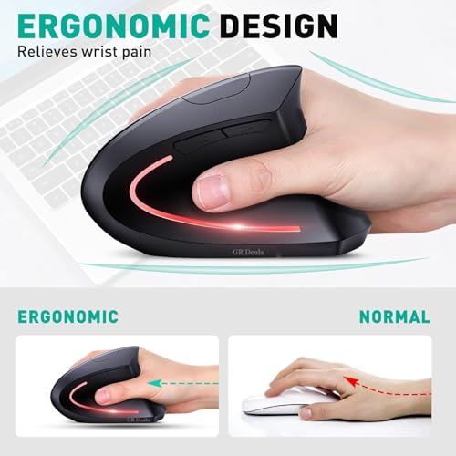 GR Deals Ergonomic Wireless Vertical Mouse, 1600 DPI, Black - Image 4