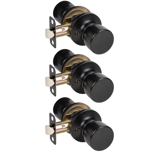 HOSOM Passage Door Knob, Matte Black Door Knobs Keyless Doorknobs for Interior Doors, Hallway, Closet and More, No Locking Door Handle 3 Pack