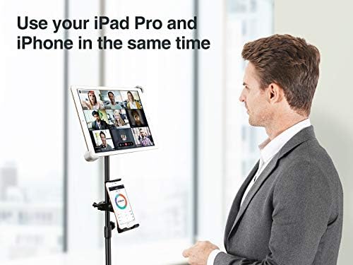 Luxtude iPad Stand Tripod, Height Adjustable iPad Floor Stand with 2 Holders, Tablet Holder Stand for iPad, Pro, Air, Mini, iPhone and all 4-14.5 inch Tablets and Phones