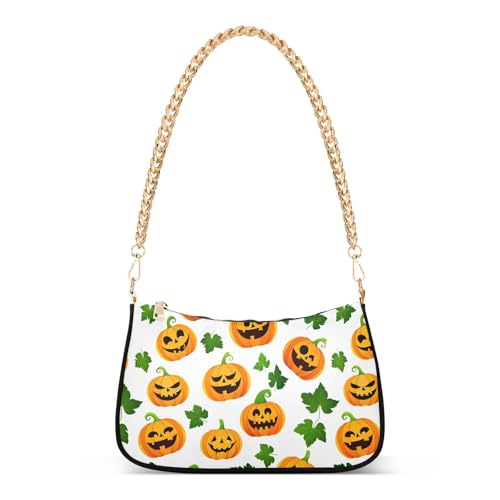 Halloween Pumpkin Shoulder Bag for Women, Handbag with Chain Strap, Soft Purse Tote Bag for Ladies