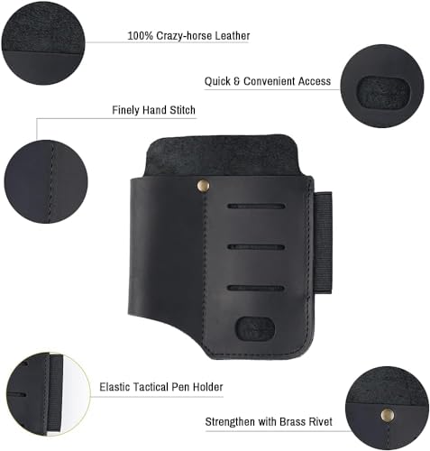 VIPERADE PJ15 EDC Lederscheide, Taschenlampenholster/Taschenmesserscheide/Taktische Stiftscheide/für Leatherman Multitoolscheide, Messerorganisator Lederscheide mit Taschenclip (Schwarz)