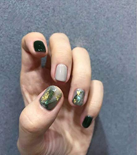 Chic Gold Foil Bloom Green Fashion Artifical Nails Press On False Nails with Glue and Adhesive Tab
