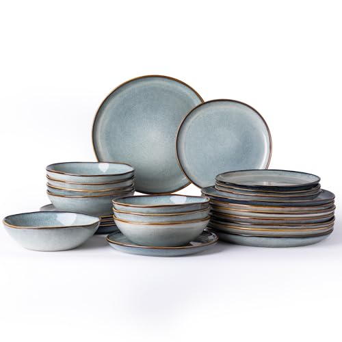 Image of AmorArc Ceramic Dinnerware Sets,Handmade Reactive Glaze Stoneware Plates and Bowls Sets,Highly Scratch Resistant | Dishwasher & Microwave Safe Dishes Set,Service for 8 (24pc)