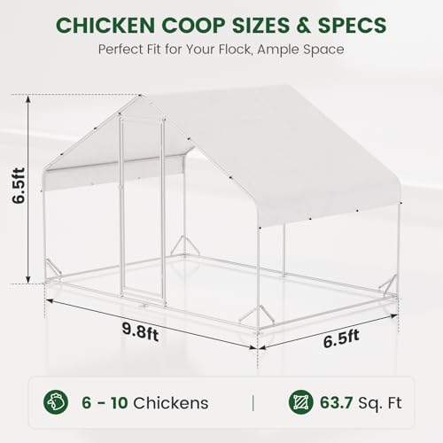 Image of Walk in Chicken Coop with Run, Large Metal Poultry Cage for Backyard