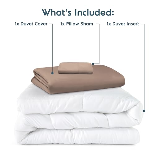 Nestl Twin Duvet Cover Set with Comforter Insert - Khaki 3 Piece 68x90 Duvet Cover & 1 Pillow Sham with White Quilted Down Alternative Comforter, Ultra Soft, All Season