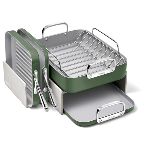 Image of Caraway Square Cookware Set - Square Pans Set - Perfect for Griddling, Toasting, Searing, Roasting, and More - Non-Stick Ceramic Coated Pans - Non Toxic, PTFE & PFOA Free - Sage