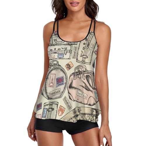 Maillot de bain tankini rétro pour femme avec short de garçon et robe de plage intégrée
