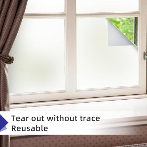 Frosted Glass Window Privacy Film Non-Adhesive Static Cling Bathroom Decorative Stickers Heat Control UV Blocking Opaque Glass Window Coverings Film for Home Front Door Office (35.4 Inch x 19.68 Feet)