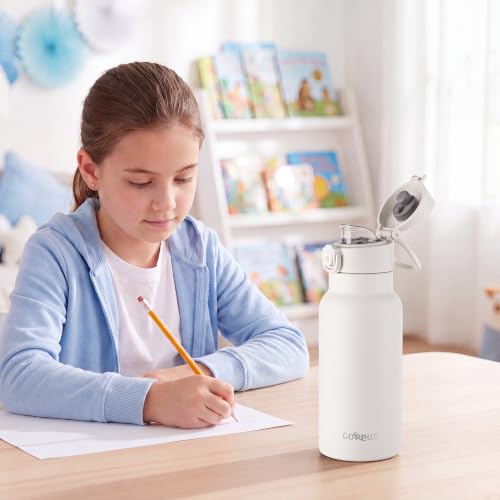 Image of GOPPUS 17oz Insulated Water Bottle with Leak-Proof Flip Lid & Carry Handle,Double-Wall Stainless Steel Bottle for School,Outdoor,and the Gym(White)