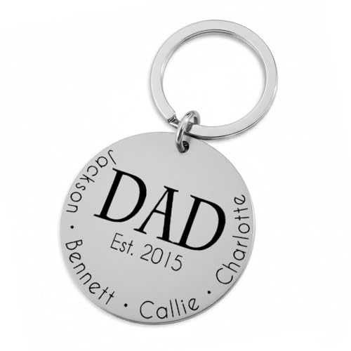 Personalized Keychain for Dad – Custom Stainless Steel Engraved Gift with Kids’ Names & Dates, Father’s Day, Birthday, Grandpa Present