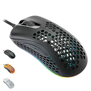 EQEOVGA D10 RGB Lightweight Gaming Mouse 10000DPI Optical Sensor with Lightweight Honeycomb Shell Ultralight Ultraweave Cable (65G)