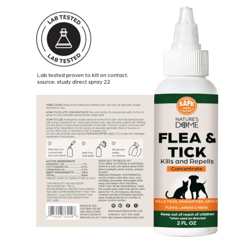 Image of Flea Spray for Home - Nature's Dome Flea & Tick Concentrate 2 oz | Mix with Water, Makes a Full Spray Bottle | Kills & Repels Fleas and Ticks on Carpets, Furniture, Bedding & Pet Areas | Plant-Based
