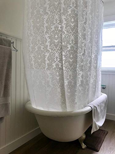 Riyidecor Clawfoot Tub Shower Curtain Liner All Around 180 x 70 Inch Bathtub Wrap Around Round Freestanding Surround Oval Vintage Damask Extra Wide Fancy Floral Metal Shower Hooks