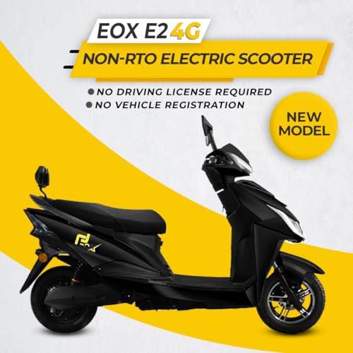 Image of EOX New E2 4G Electric Scooter for Adults | Non-RTO Low Speed EV Vehicle with 40-50Km Mileage, Waterproof Motor, Tubeless Tyre, Reverse Gear (Black)