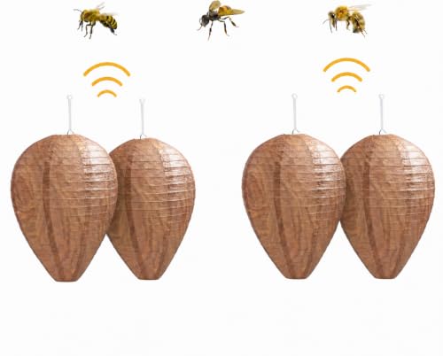 4-Pack Wasp Nest Decoy - Hanging Wasp Deterrent & Repellent for Garden Patio & Outdoor Dining - Realistic Paper Fake Wasp Nest Eco-Friendly & Non-Toxic Pest Control