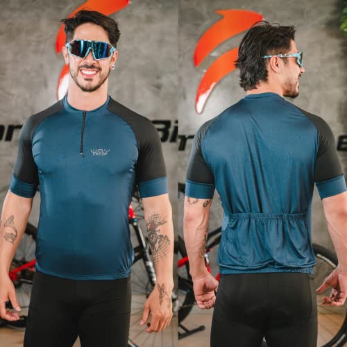 Conjunto de Ciclismo Masculino Camisa e Bermuda de Gel Bike Pedal Mtb (Azul Marinho, 3G)