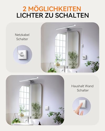 Hommie LED Spiegelleuchte Bad mit Schalter 40CM 10W 1184LM Neutralweiß 3500K Aluminiumlegierung Spiegellampe Badezimmer Lampe Schrankleuchte Schminklicht Spiegel Beleuchtung IP44 Wasserdicht