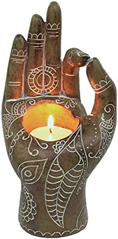 ZICRIC Buddha Yoga Candle Holder, Carved Gesture Candlestick Mudra Hand Tabletop Tealight Decor Statues Resin Desktop Candle Decor for Relaxing Gifts