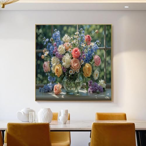 Mural de ramo de primavera de 80x120cm en lienzo verde oscuro sin marco 5