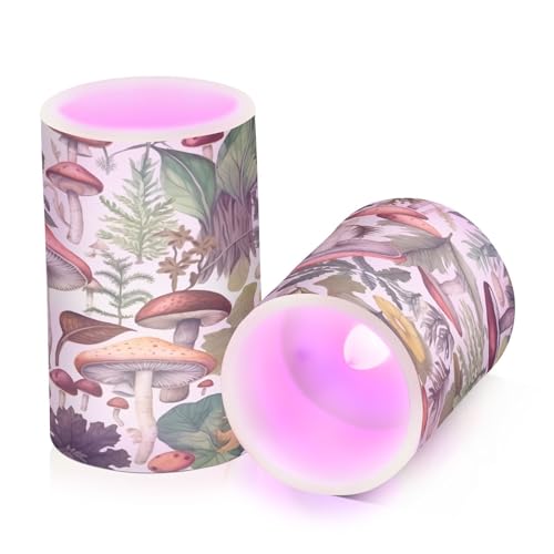 Kigai Wild Mushroom Flameless Candles with Remote Control and Timer,Battery Operated LED Pillar Candles Adjustable Brightness for Ourdoor Indoor Use,Home Decor,2 Pack