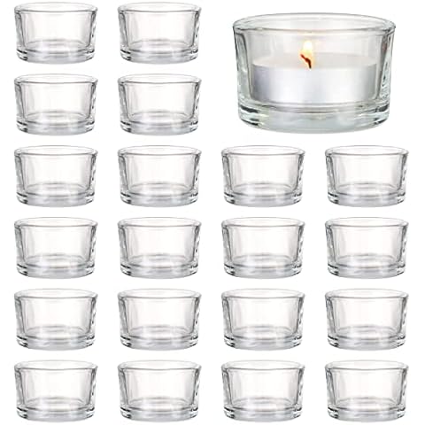MATANA 24 Elegant Clear Glass Candle Holders Cover
