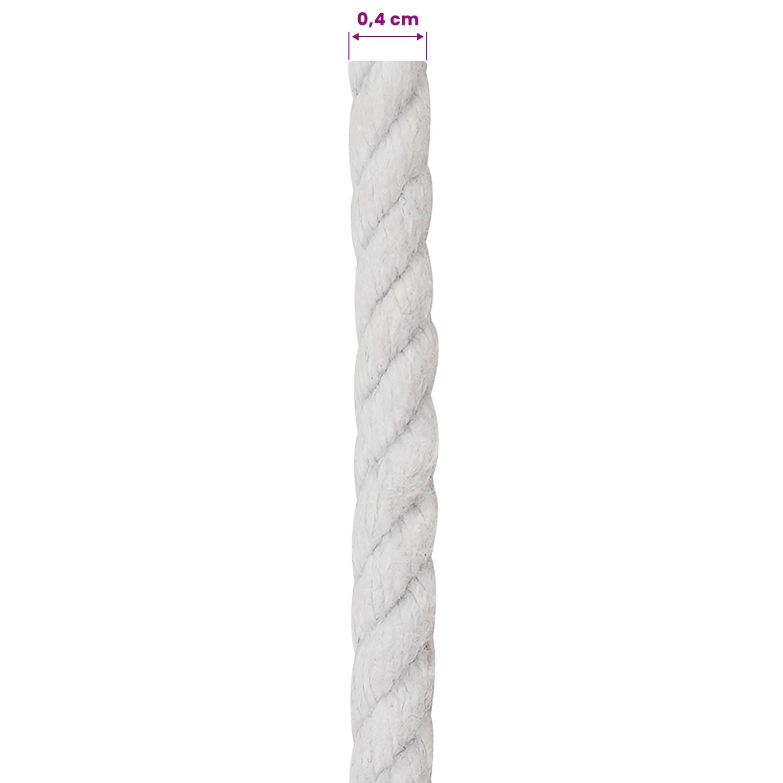 Corde en coton blanche 0,4 cm x 100 m triple corde robuste pour jardin, camping, atelier, bricolage, fixation et transport, flexible, polyvalente, avec bonne prise en main