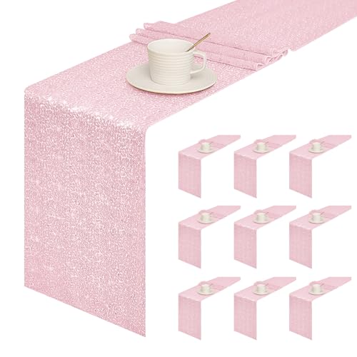 Sugargirl 10 Packs 12 x 72 inches Sequin Table Runner, Glitter Pink Table Runner for Birthday Party Supplies Wedding Holiday Celebration Event Decorations