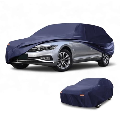 Partuto 1 copertura universale per auto, impermeabile, per tutte le condizioni atmosferiche, per esterni, anti-UV, protezione da sole e pioggia, copertura esterna completa 190T-PU blu navy adatta per