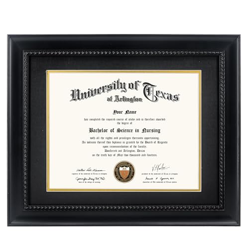 GMFrames 8.5x11 Diploma Degree Frame with Mat or Display 11x14 Certificates without Mat,Solid Wood,Black Finish with Intricate Black Rope Detail,UV Protection Acrylic