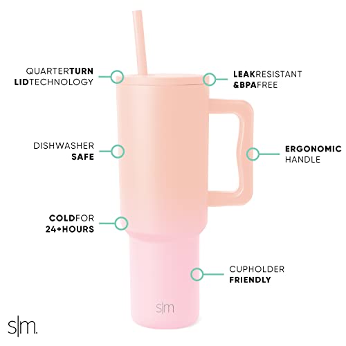 Image of Simple Modern Tumbler with Handle and Straw Lid | Insulated Reusable Stainless Steel Water Bottle Travel Mug Iced Coffee Cup | Gifts for Women Men Him Her | Trek Collection | 40oz | Sweet Peach
