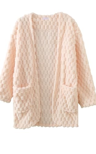 ボアカーディガン レディース パジャマ もこもこ 秋冬 あったかい ルームウェア 可愛い 部屋着 防寒冷え対策 (2XL, アイボリー)