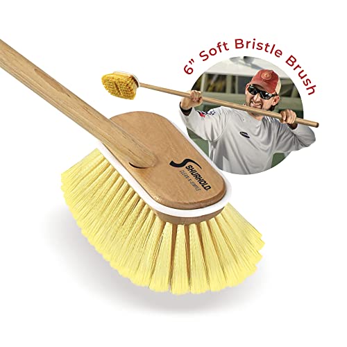 Shurhold Marine Mate 6" Deck Brush with Handle Shurhold Brush on 48" Wooden Handle, Perfect for Under-Gunnel Storage - Soft Bristle by Shurhold - Image 3