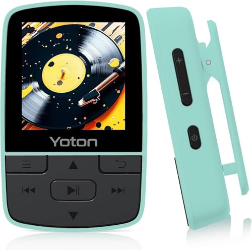 YOTON Lecteur MP3 avec Clip, Mini Musique MP3 Bluetooth 5.2, Super léger (28.5g),Son HiFi sans Perte, Radio FM, Chronomètre, Enregistreur, Podomètre, etc, avec Écouteurs, Vert