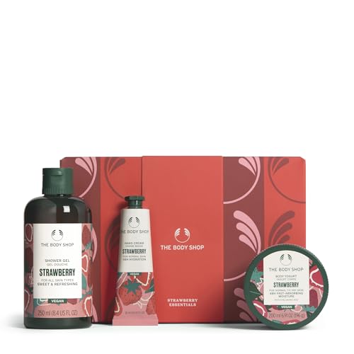 The Body Shop Strawberry Essentials Gift Set – Strawberry Shower Gel (250ml), Body Yoghurt (200ml), Hand Cream (30ml) for Soft, Hydrated Skin Care