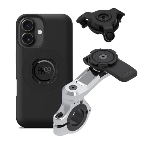 Image of Quad Lock Motorcycle Handlebar Phone Mount PRO Chrome with Vibration Dampener and MAG Phone Case for iPhone 16