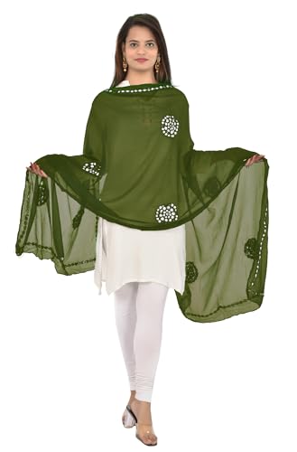 Image of YOUTHQUAKE Plastic Mirror Work Embroidered Chiffon Dupatta for Women & Girls
