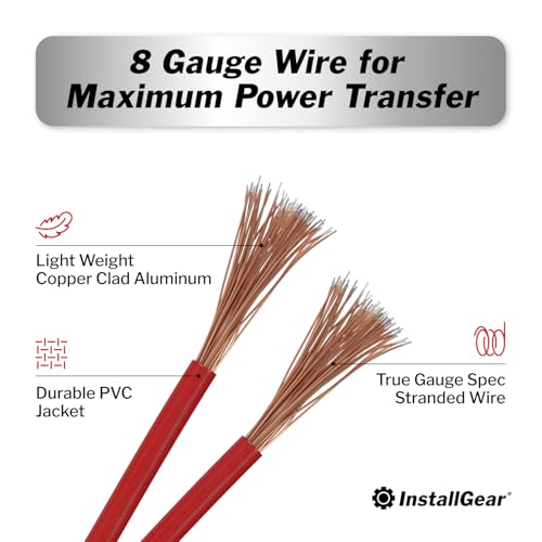 InstallGear 8 Gauge Amp Power Wire (25ft) Copper Clad Aluminum CAA - 8AWG Wire, Automotive Wire, Car Amplifier Power and Ground Cable, Car Audio Speaker Stereo, Battery Cable, Welding Cable 8ga Wire - Thumbnail 2