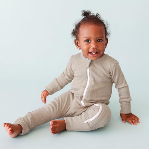 Parade Organic Snuggle Soft Melange '2-Way' Zipper Romper Fawn Melange 6-12M with mitts - 1