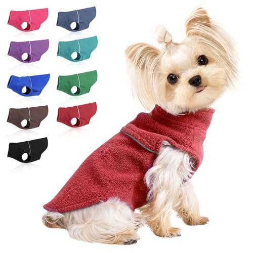 Image of Dog Clothes for Small Dogs Fleece Vest Dog Sweater Boy Girl, Warm Pullover Fleece Doggie Jacket, Winter Pet Ourfit Chihuahua Sweater - Yorkie Clothes, Red, M