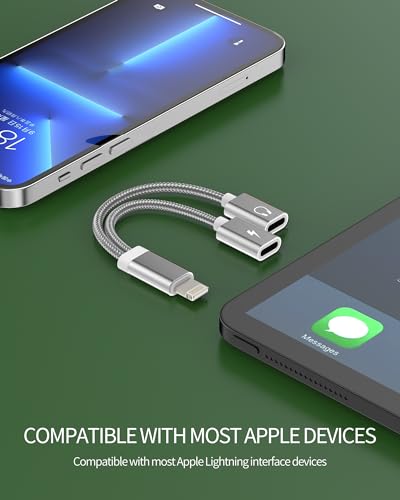 Lightning Adapter(2 in 1) Doppelstecker Kopfhörer Und Laden Klinke für Apple MFI Certified AUX Audio Splitter Charge Headphone Ladekabel Verteiler Handy für iPad Kopfhörerstecker für iPhone 14