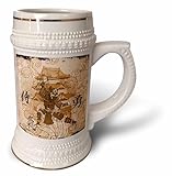 3dRose Brown Tinged Samurai Warrior Building with Oriental Writing Mug, 18oz (STN_152970_1), 22oz Stein, White