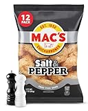 Mac’s Salt & Pepper Pork Skins - Low Carb, Keto Friendly Snack - Crunchy Chicharrones / Pork Rinds (3 oz bags, 12ct)
