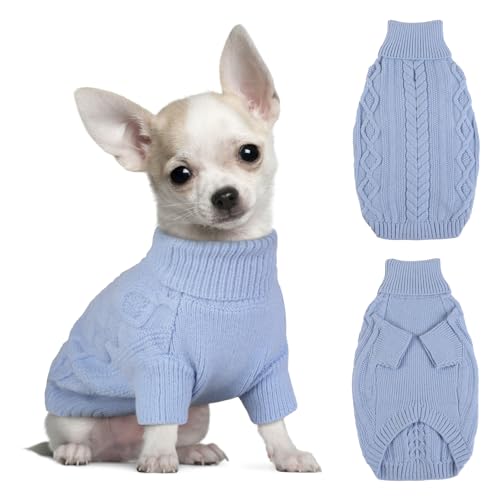 Hjumarayan Hundepullover Kleine Hunde - Schlicht & Elegant Hunde Pullover, Warm Hundepullover mit Geschirrloch, Schöner Hundepulli mit Beinen Hund Pullis für Chihuahua (Blau XS)