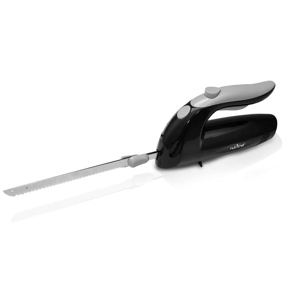 Upgraded Premium NutriChef Electric Knife - 8.9" Carving Knife, Serrated Blades, Lightweight, Ergonomic Design Easy Grip, Easy Blade Removal, Great For Thanksgiving, Meat & Cheese, Black - PKELKN8