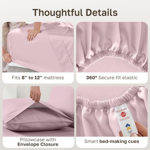 Image of California Design Den XL Twin Sheets Set - Natural 100% Cotton Sheets with 12 inch Pockets, Soft Sateen Weave, Breathable and Durable Bedding Set for Dorm Rooms, College (Pink)